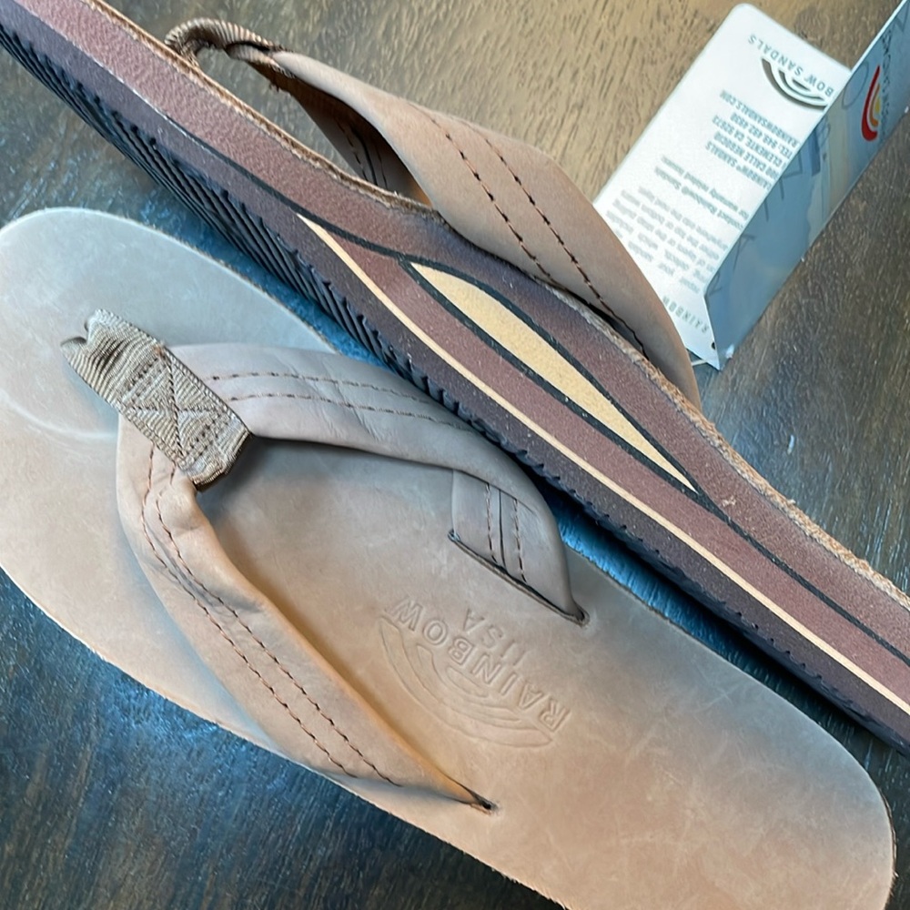 Rainbow wide strap double layer leather flip flops